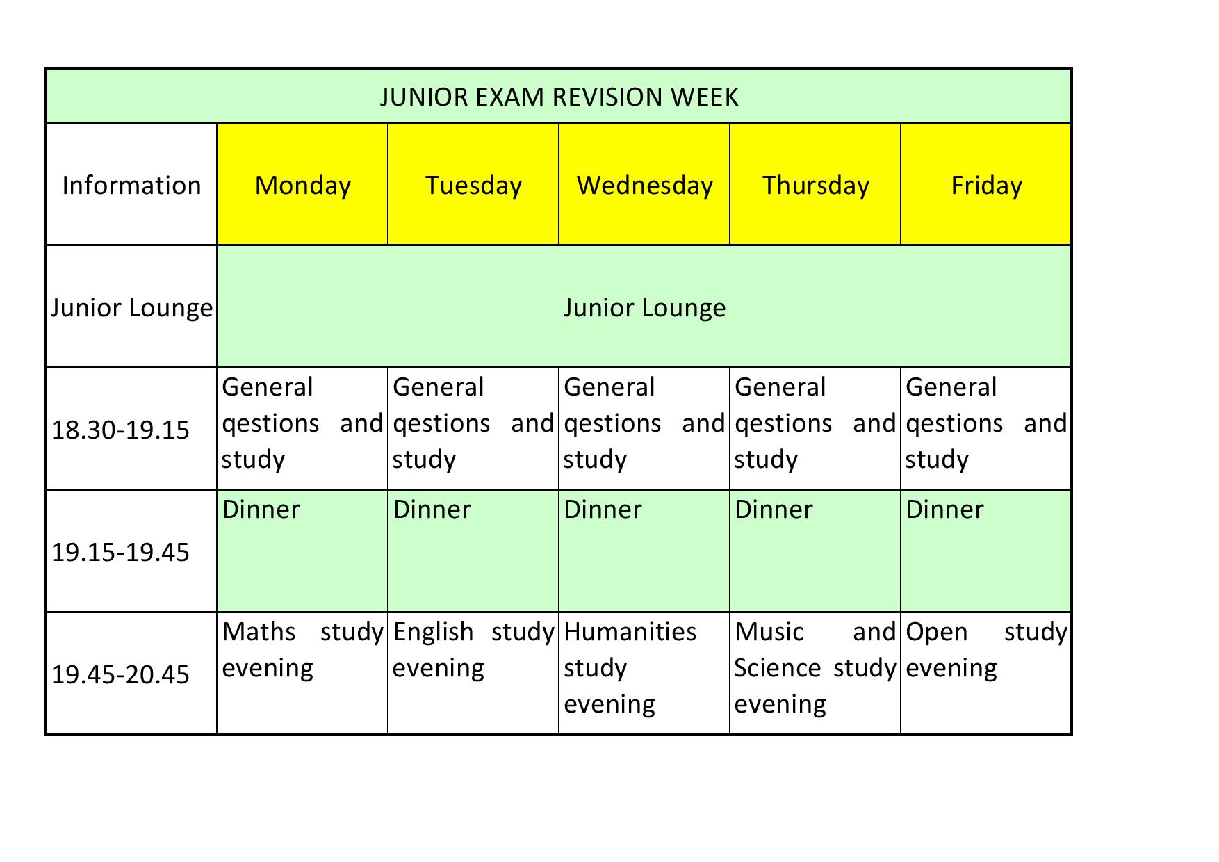 Study week in the boarding houses